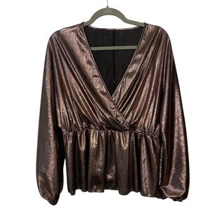 SHEIN Curve Metallic Long Sleeve‎ Peplum Top NWOT Size 0XL